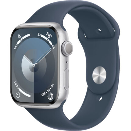 Умные часы Apple Watch Series 9 45mm Silver Aluminum Case with Storm Blue Sport Band (M/L)