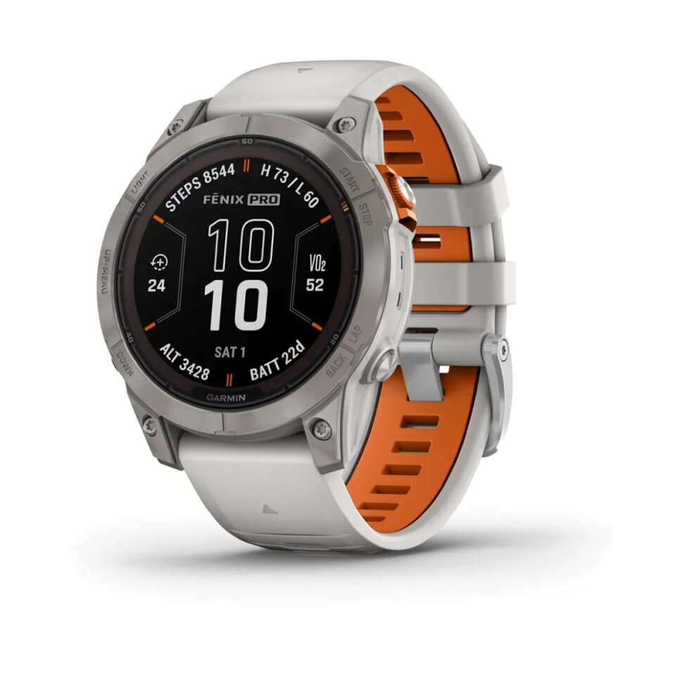 13900.970 Умные часы Garmin Fenix 7 Pro 47mm SOLAR Sapphire Titanium with Fog Gray/Ember Orange Band (010-02777-21) — изображение 1