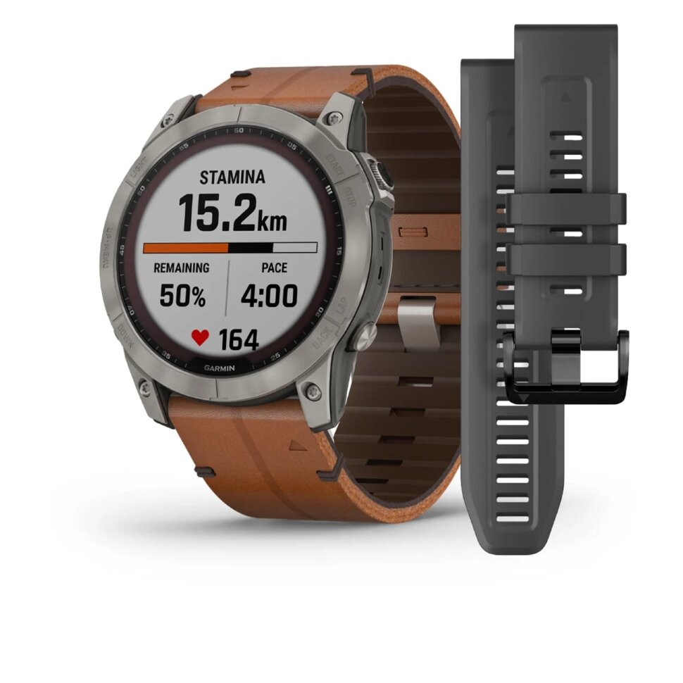 13950.970 Умные часы Garmin Fenix 7X 51mm SOLAR Sapphire Titanium with Chestnut Leather Band (010-02541-19) — изображение 1