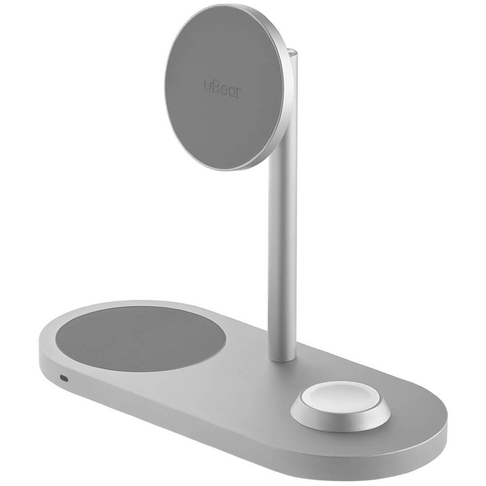 3685.970 Беспроводное зарядное устройство uBear Stage Pro 3 в 1 MagSafe Серебро — изображение 1